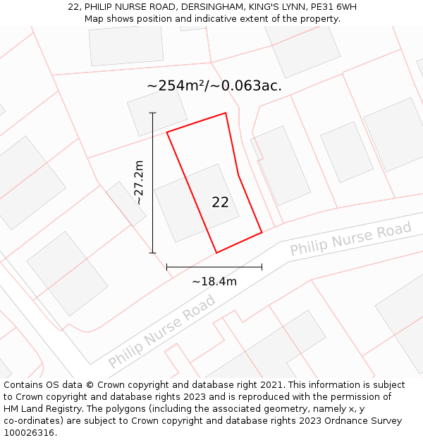 22, PHILIP NURSE ROAD, DERSINGHAM, KING'S LYNN, PE31 6WH: Plot and title map