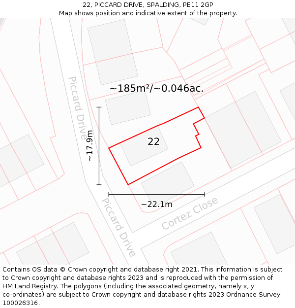 22, PICCARD DRIVE, SPALDING, PE11 2GP: Plot and title map