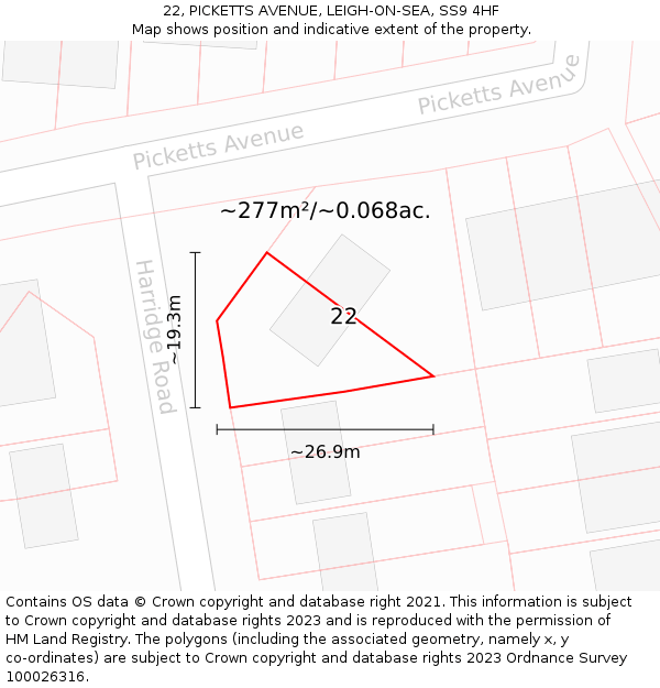 22, PICKETTS AVENUE, LEIGH-ON-SEA, SS9 4HF: Plot and title map