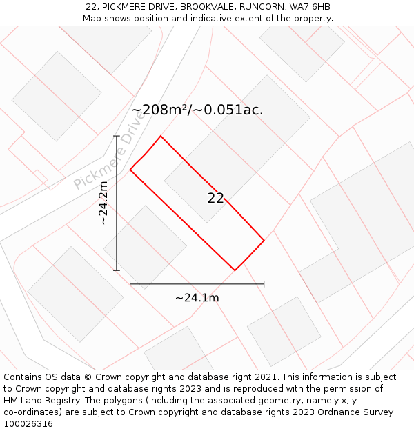22, PICKMERE DRIVE, BROOKVALE, RUNCORN, WA7 6HB: Plot and title map