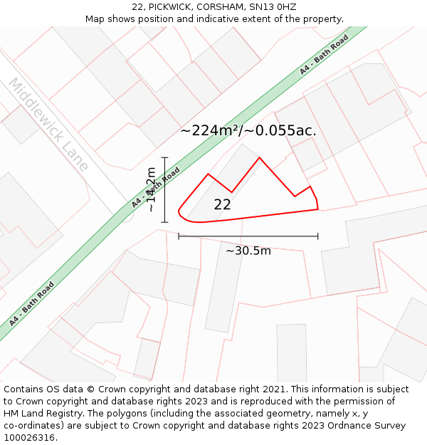 22, PICKWICK, CORSHAM, SN13 0HZ: Plot and title map