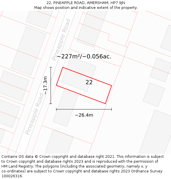 22, PINEAPPLE ROAD, AMERSHAM, HP7 9JN: Plot and title map