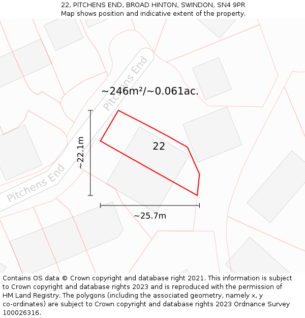 22, PITCHENS END, BROAD HINTON, SWINDON, SN4 9PR: Plot and title map