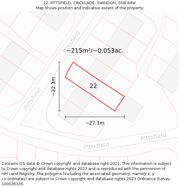 22, PITTSFIELD, CRICKLADE, SWINDON, SN6 6AW: Plot and title map