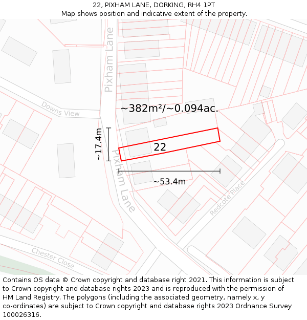 22, PIXHAM LANE, DORKING, RH4 1PT: Plot and title map