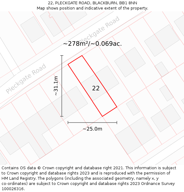 22, PLECKGATE ROAD, BLACKBURN, BB1 8NN: Plot and title map