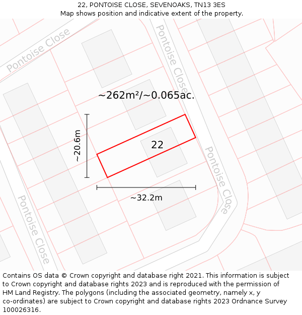 22, PONTOISE CLOSE, SEVENOAKS, TN13 3ES: Plot and title map