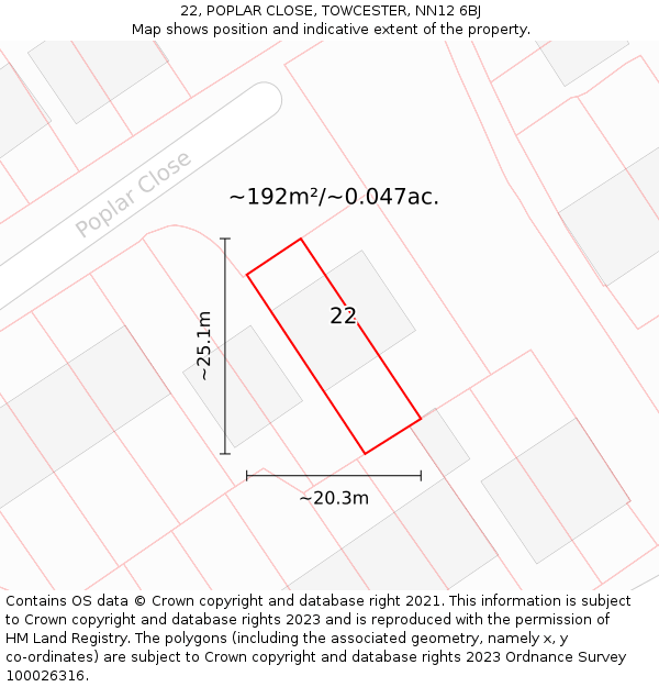 22, POPLAR CLOSE, TOWCESTER, NN12 6BJ: Plot and title map