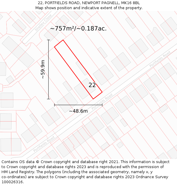 22, PORTFIELDS ROAD, NEWPORT PAGNELL, MK16 8BL: Plot and title map