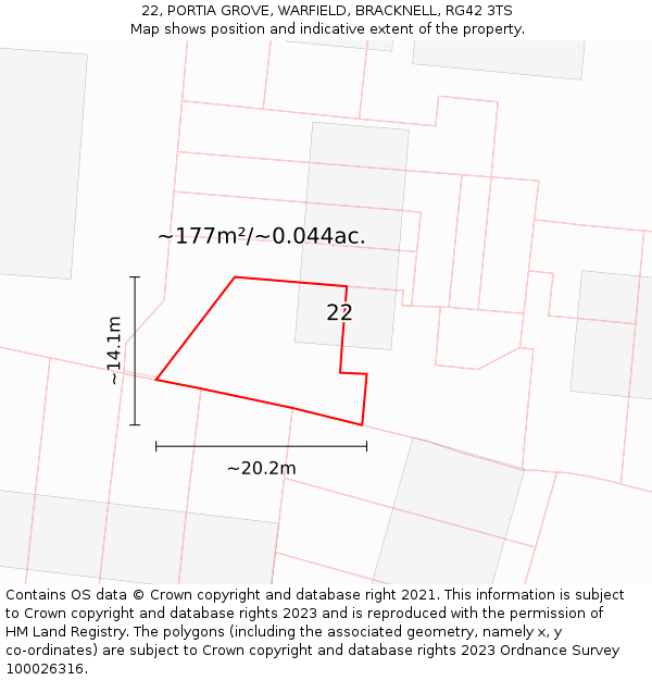 22, PORTIA GROVE, WARFIELD, BRACKNELL, RG42 3TS: Plot and title map