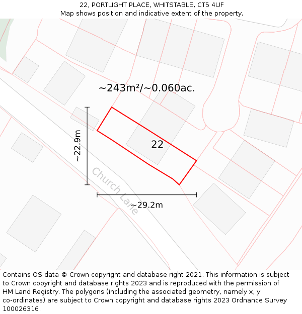 22, PORTLIGHT PLACE, WHITSTABLE, CT5 4UF: Plot and title map
