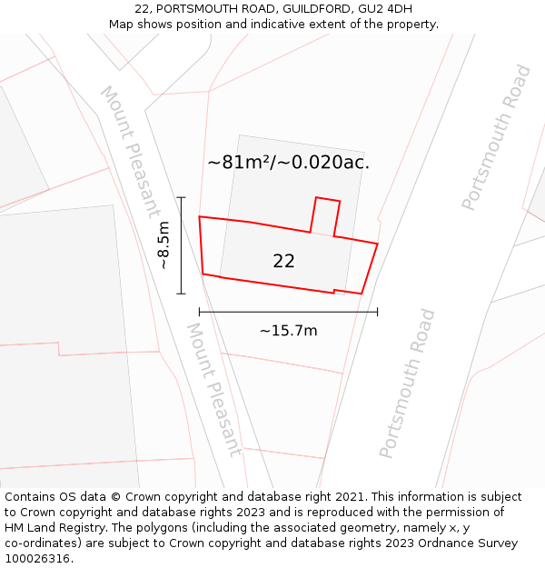 22, PORTSMOUTH ROAD, GUILDFORD, GU2 4DH: Plot and title map