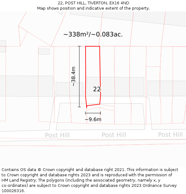 22, POST HILL, TIVERTON, EX16 4ND: Plot and title map