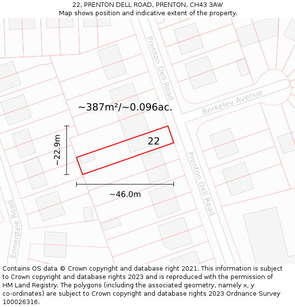 22, PRENTON DELL ROAD, PRENTON, CH43 3AW: Plot and title map