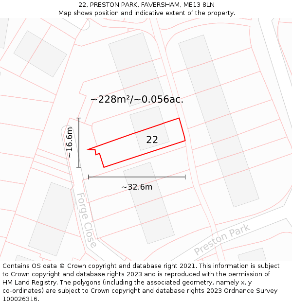 22, PRESTON PARK, FAVERSHAM, ME13 8LN: Plot and title map