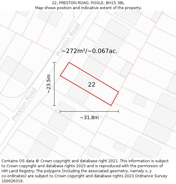 22, PRESTON ROAD, POOLE, BH15 3BL: Plot and title map