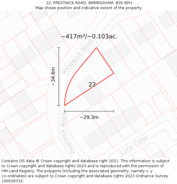 22, PRESTWICK ROAD, BIRMINGHAM, B35 6PH: Plot and title map