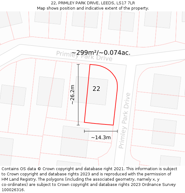 22, PRIMLEY PARK DRIVE, LEEDS, LS17 7LR: Plot and title map