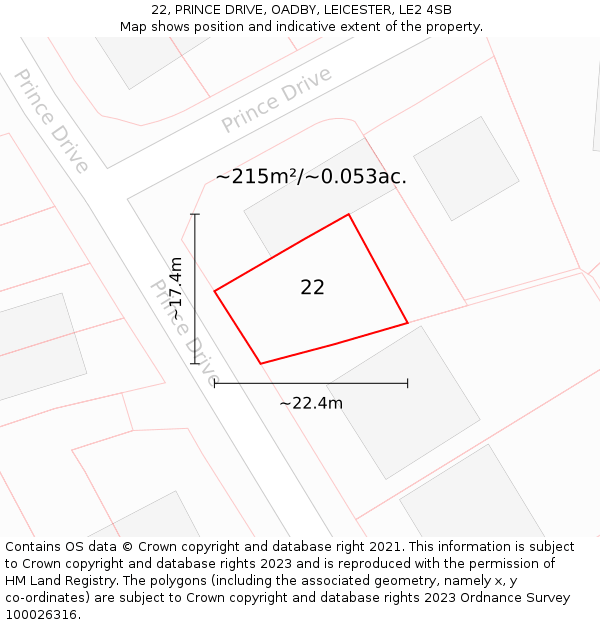 22, PRINCE DRIVE, OADBY, LEICESTER, LE2 4SB: Plot and title map