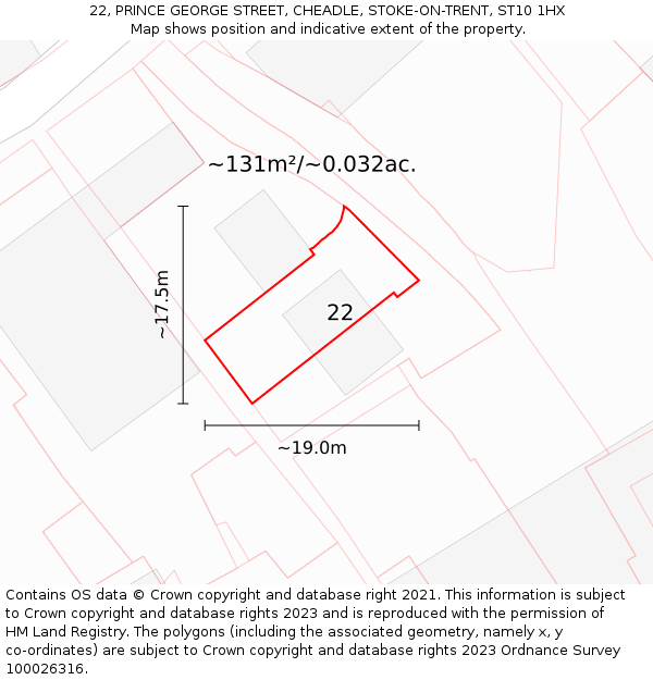 22, PRINCE GEORGE STREET, CHEADLE, STOKE-ON-TRENT, ST10 1HX: Plot and title map