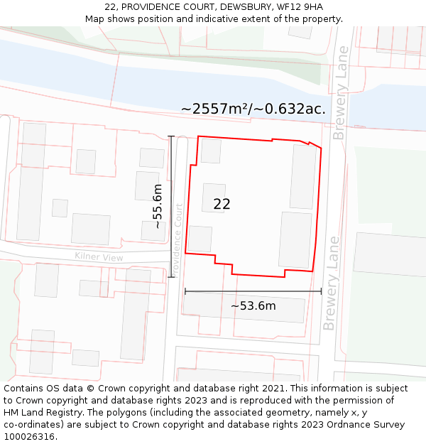 22, PROVIDENCE COURT, DEWSBURY, WF12 9HA: Plot and title map