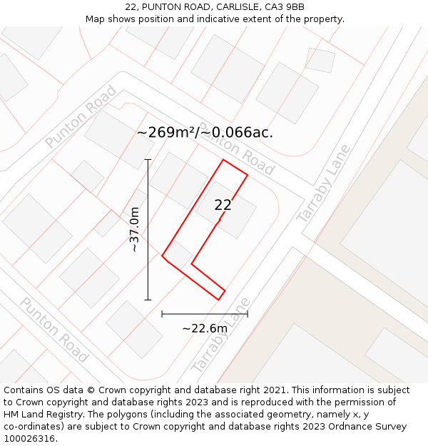 22, PUNTON ROAD, CARLISLE, CA3 9BB: Plot and title map