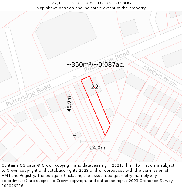 22, PUTTERIDGE ROAD, LUTON, LU2 8HG: Plot and title map