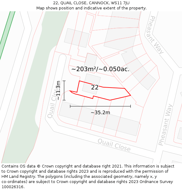 22, QUAIL CLOSE, CANNOCK, WS11 7JU: Plot and title map