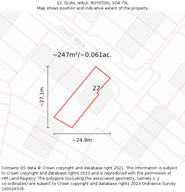22, QUAIL WALK, ROYSTON, SG8 7XL: Plot and title map