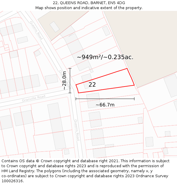 22, QUEENS ROAD, BARNET, EN5 4DG: Plot and title map