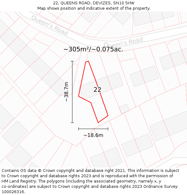 22, QUEENS ROAD, DEVIZES, SN10 5HW: Plot and title map