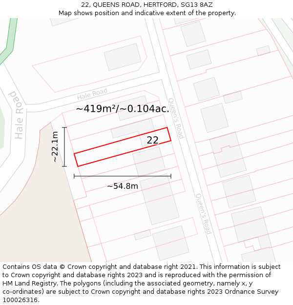 22, QUEENS ROAD, HERTFORD, SG13 8AZ: Plot and title map