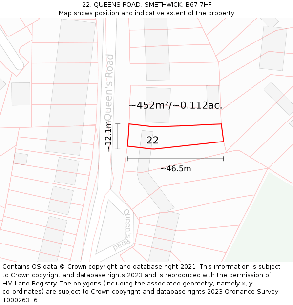 22, QUEENS ROAD, SMETHWICK, B67 7HF: Plot and title map