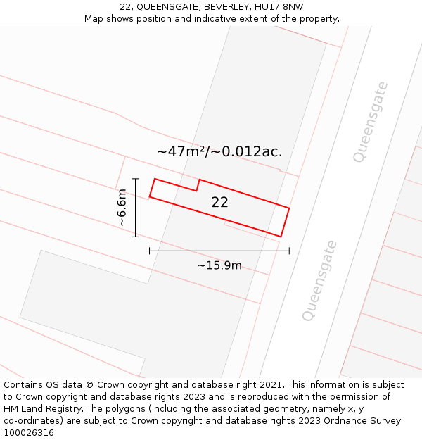 22, QUEENSGATE, BEVERLEY, HU17 8NW: Plot and title map