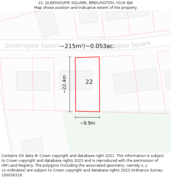 22, QUEENSGATE SQUARE, BRIDLINGTON, YO16 4JW: Plot and title map