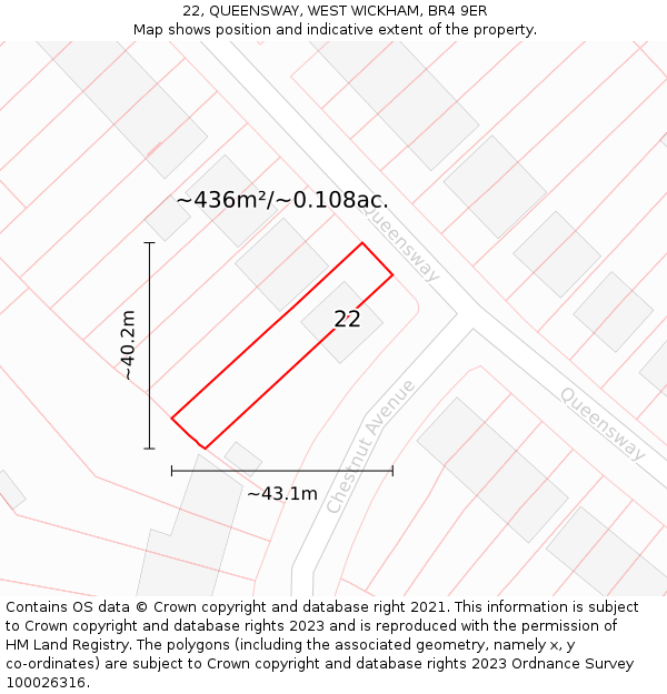 22, QUEENSWAY, WEST WICKHAM, BR4 9ER: Plot and title map