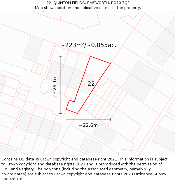 22, QUINTON FIELDS, EMSWORTH, PO10 7QF: Plot and title map