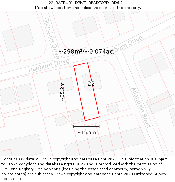 22, RAEBURN DRIVE, BRADFORD, BD6 2LL: Plot and title map