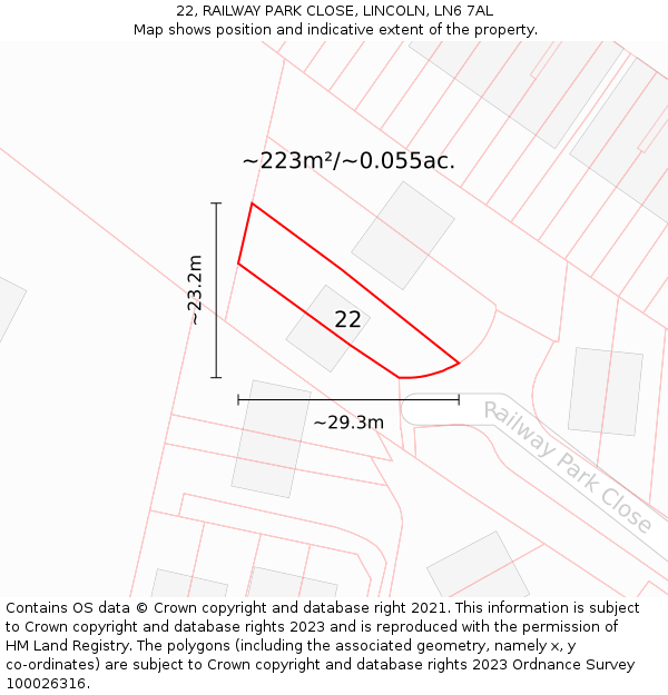 22, RAILWAY PARK CLOSE, LINCOLN, LN6 7AL: Plot and title map
