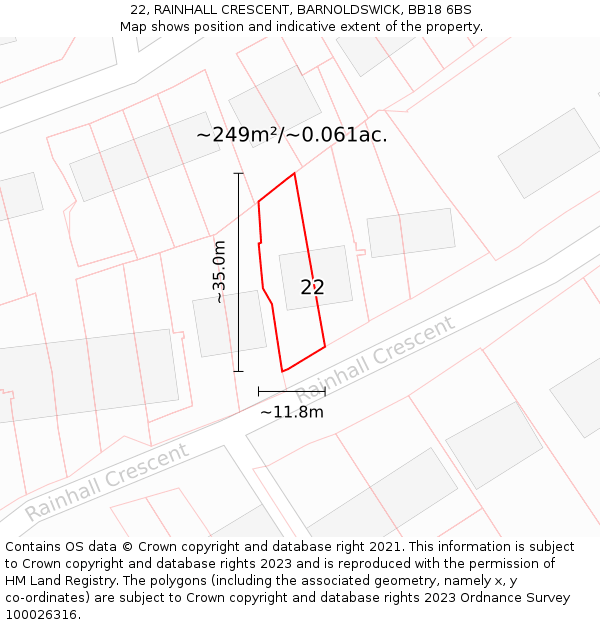 22, RAINHALL CRESCENT, BARNOLDSWICK, BB18 6BS: Plot and title map