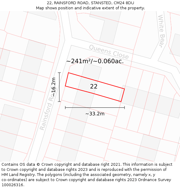 22, RAINSFORD ROAD, STANSTED, CM24 8DU: Plot and title map