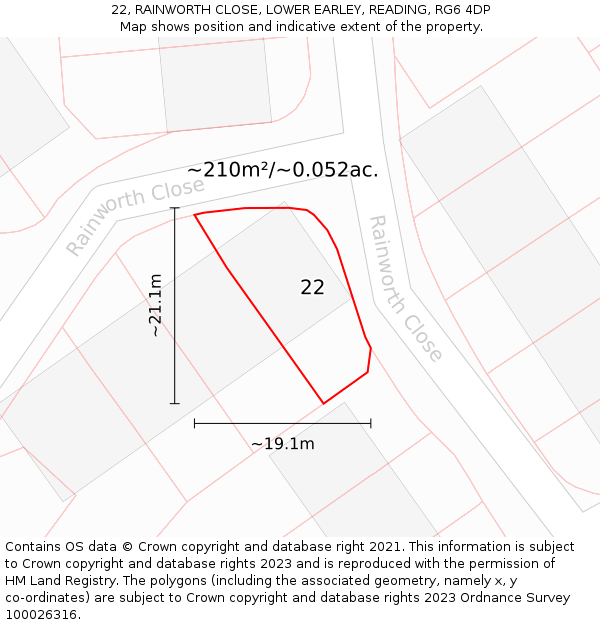 22, RAINWORTH CLOSE, LOWER EARLEY, READING, RG6 4DP: Plot and title map