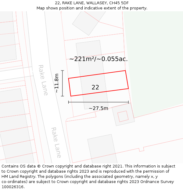 22, RAKE LANE, WALLASEY, CH45 5DF: Plot and title map