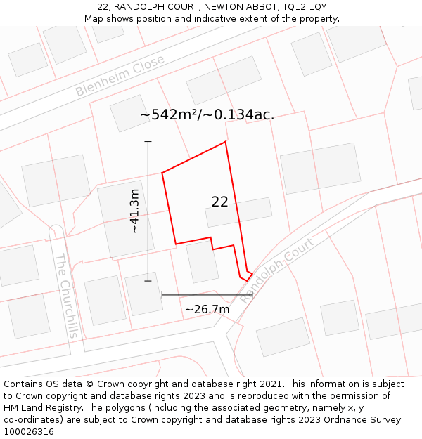 22, RANDOLPH COURT, NEWTON ABBOT, TQ12 1QY: Plot and title map