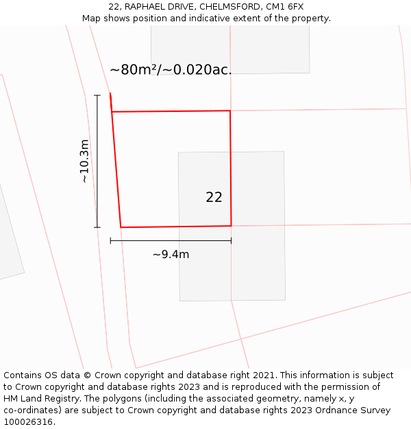 22, RAPHAEL DRIVE, CHELMSFORD, CM1 6FX: Plot and title map