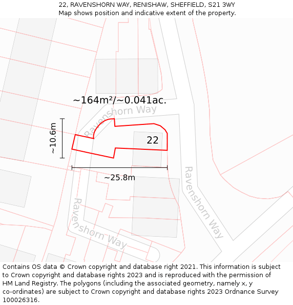 22, RAVENSHORN WAY, RENISHAW, SHEFFIELD, S21 3WY: Plot and title map