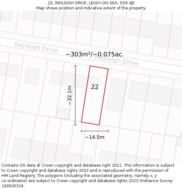 22, RAYLEIGH DRIVE, LEIGH-ON-SEA, SS9 4JE: Plot and title map