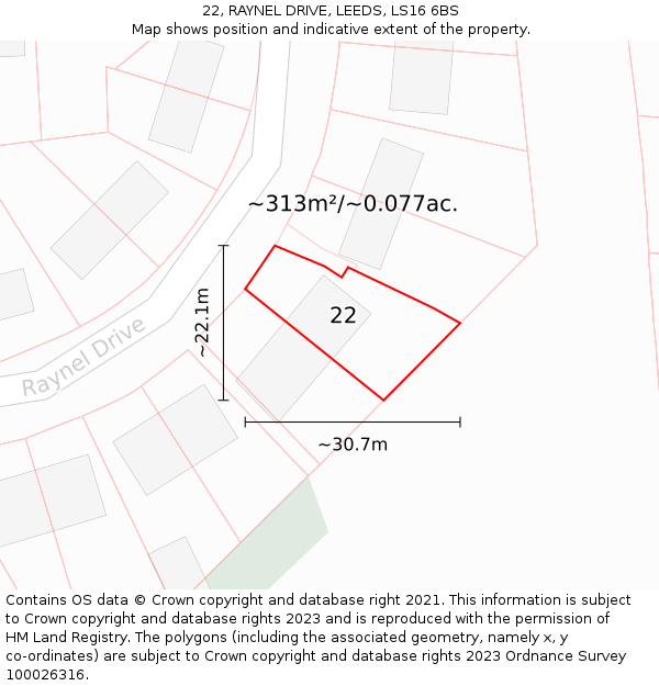 22, RAYNEL DRIVE, LEEDS, LS16 6BS: Plot and title map