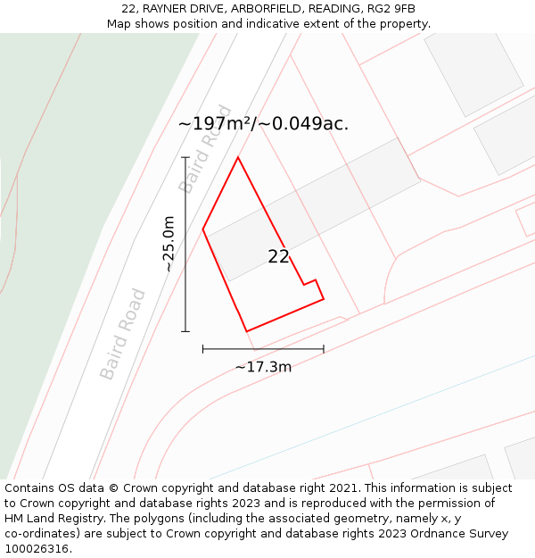 22, RAYNER DRIVE, ARBORFIELD, READING, RG2 9FB: Plot and title map