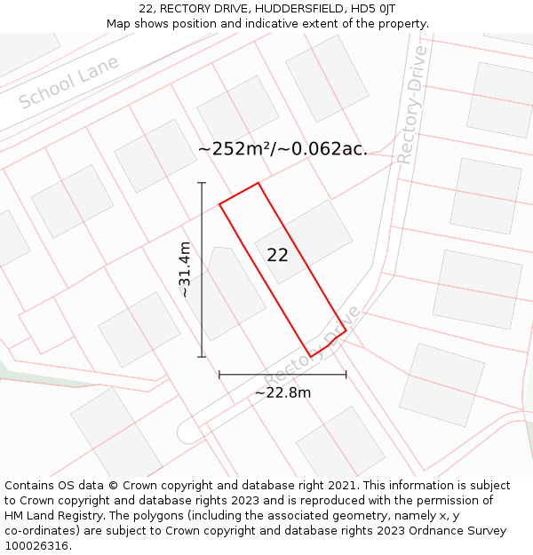 22, RECTORY DRIVE, HUDDERSFIELD, HD5 0JT: Plot and title map